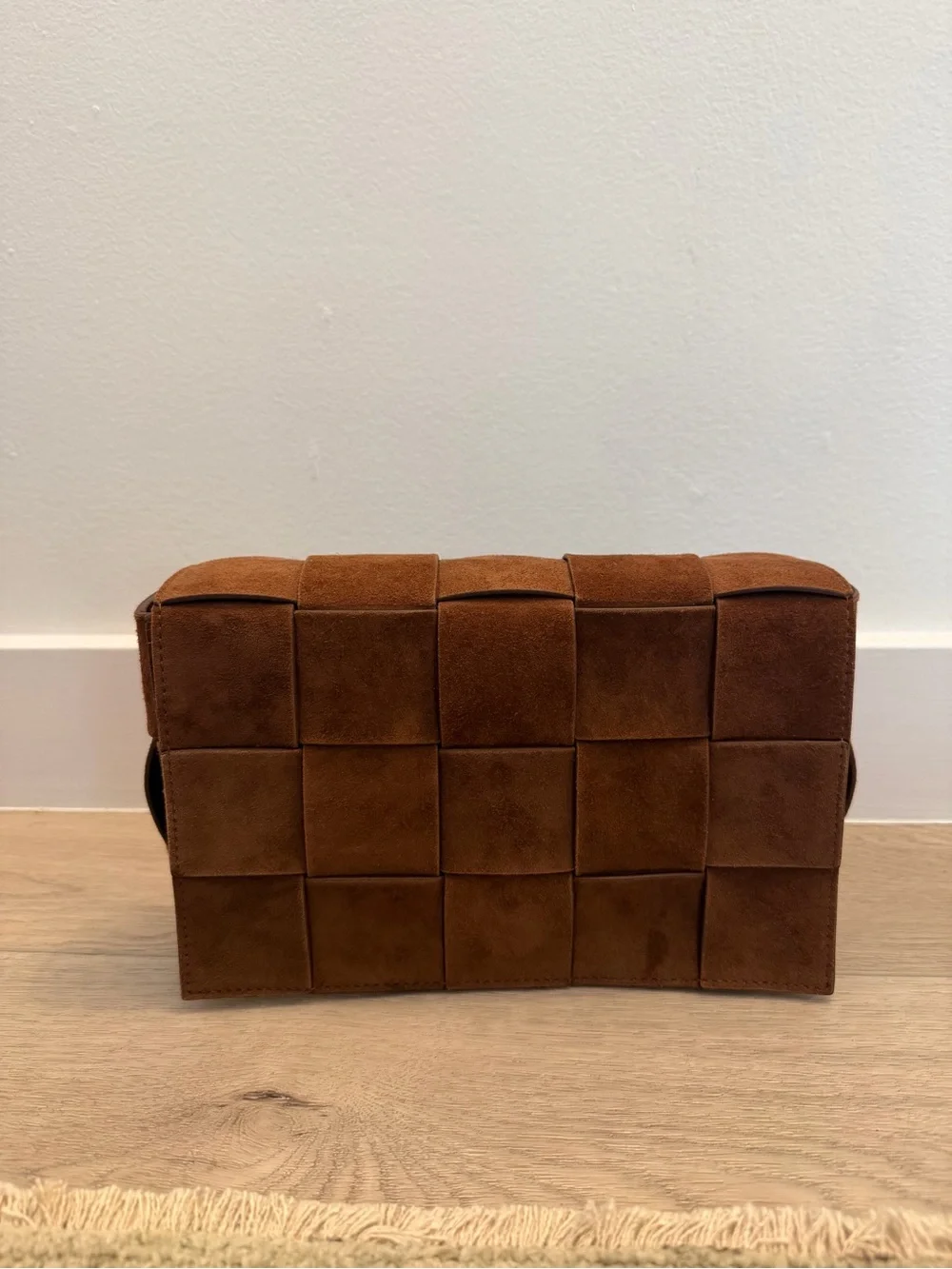 Woven Suede and Leather Crossbody Bag - Brown